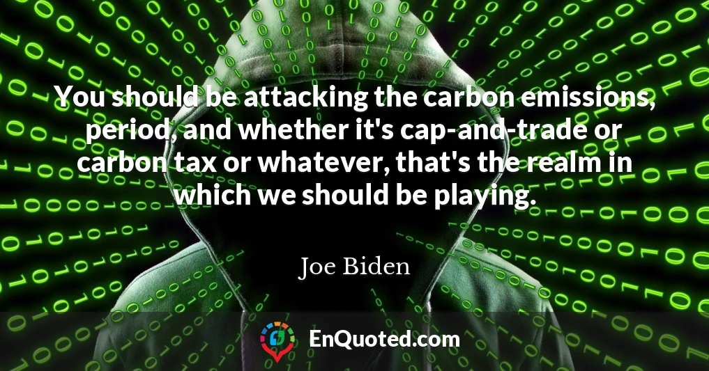 You should be attacking the carbon emissions, period, and whether it's cap-and-trade or carbon tax or whatever, that's the realm in which we should be playing.
