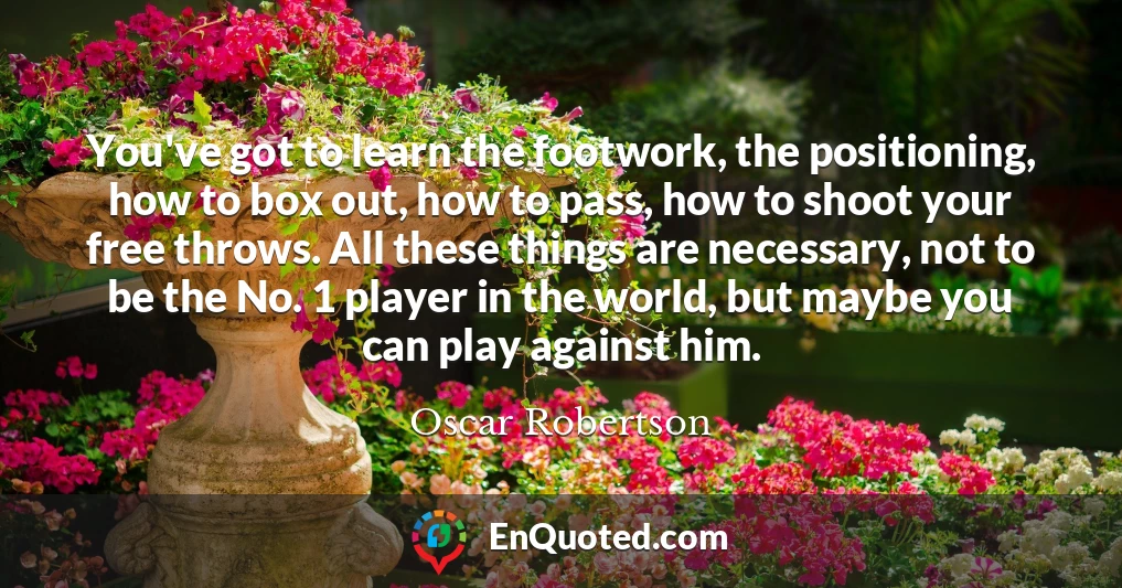 You've got to learn the footwork, the positioning, how to box out, how to pass, how to shoot your free throws. All these things are necessary, not to be the No. 1 player in the world, but maybe you can play against him.