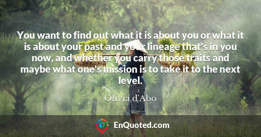 You want to find out what it is about you or what it is about your past and your lineage that's in you now, and whether you carry those traits and maybe what one's mission is to take it to the next level.