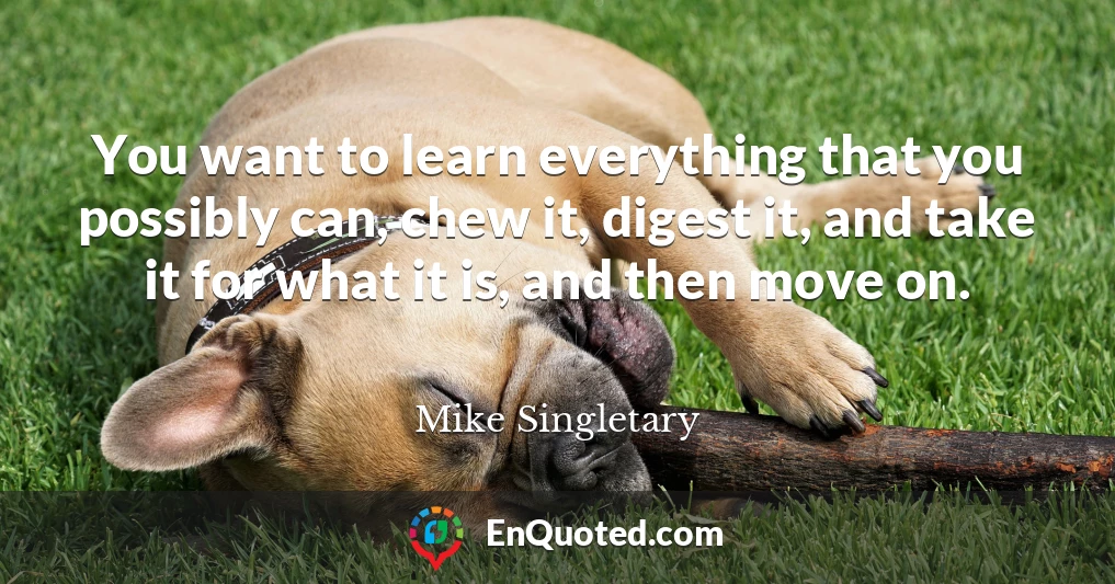 You want to learn everything that you possibly can, chew it, digest it, and take it for what it is, and then move on.