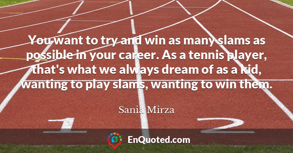 You want to try and win as many slams as possible in your career. As a tennis player, that's what we always dream of as a kid, wanting to play slams, wanting to win them.