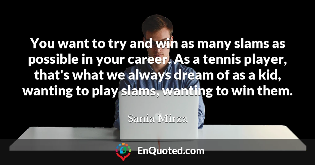 You want to try and win as many slams as possible in your career. As a tennis player, that's what we always dream of as a kid, wanting to play slams, wanting to win them.