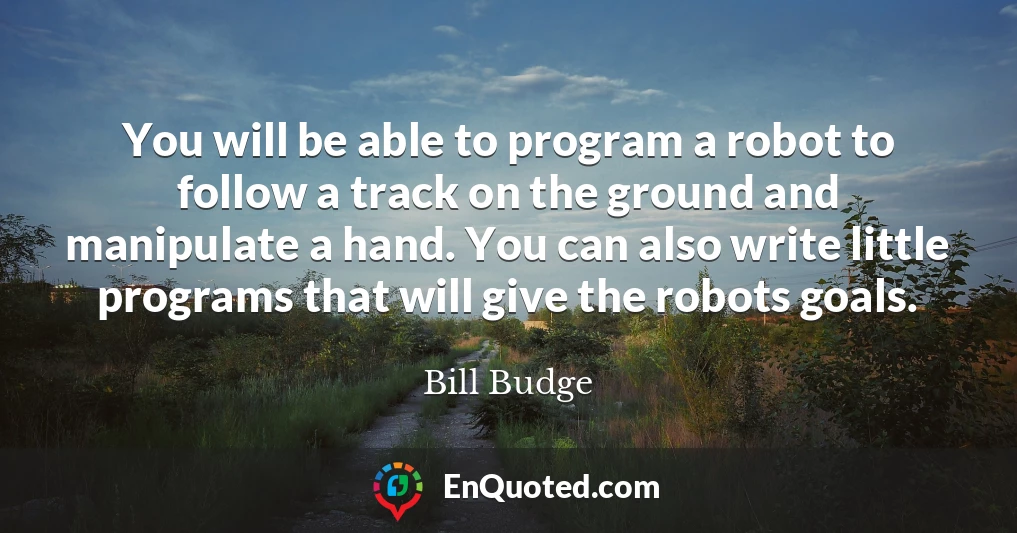 You will be able to program a robot to follow a track on the ground and manipulate a hand. You can also write little programs that will give the robots goals.