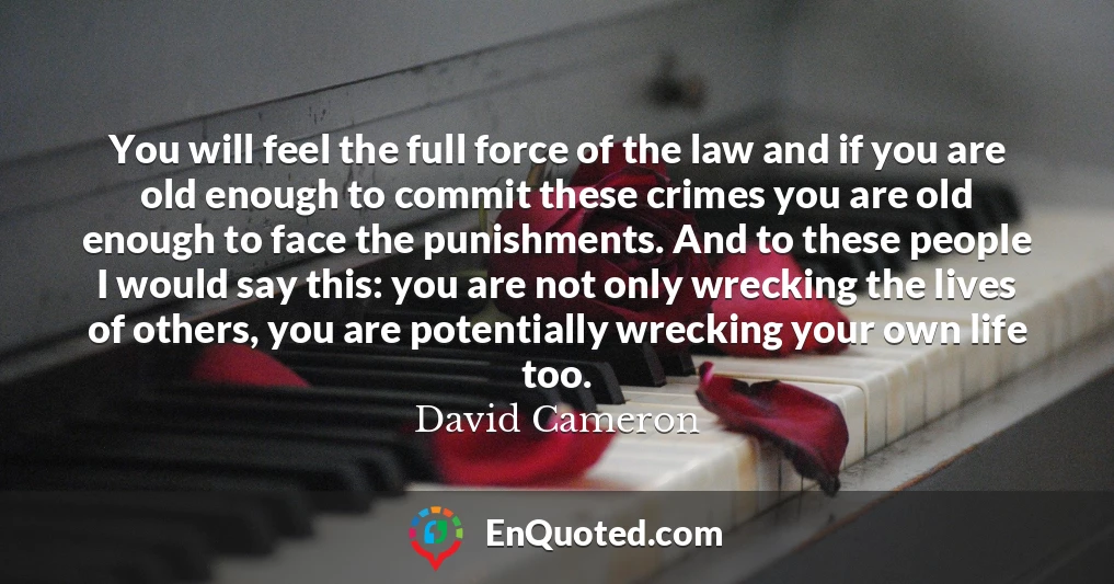 You will feel the full force of the law and if you are old enough to commit these crimes you are old enough to face the punishments. And to these people I would say this: you are not only wrecking the lives of others, you are potentially wrecking your own life too.
