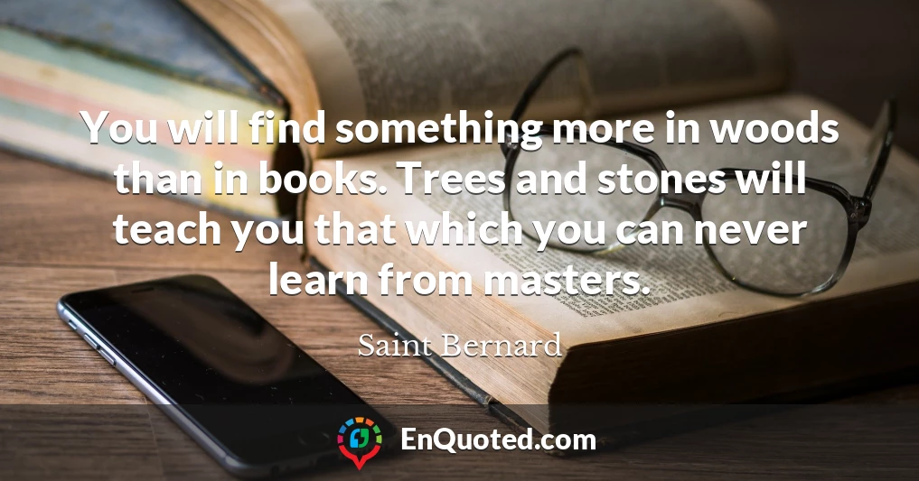 You will find something more in woods than in books. Trees and stones will teach you that which you can never learn from masters.