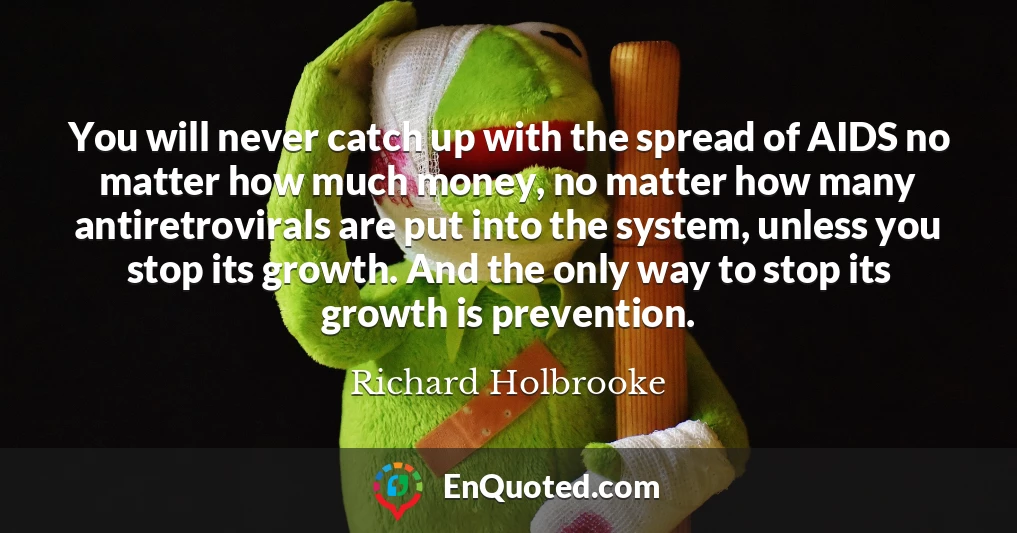 You will never catch up with the spread of AIDS no matter how much money, no matter how many antiretrovirals are put into the system, unless you stop its growth. And the only way to stop its growth is prevention.