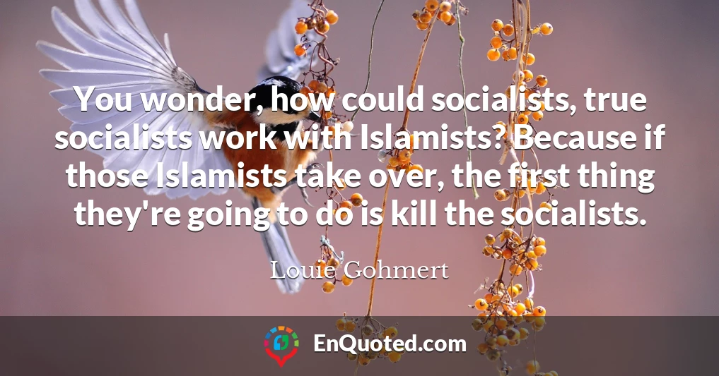 You wonder, how could socialists, true socialists work with Islamists? Because if those Islamists take over, the first thing they're going to do is kill the socialists.