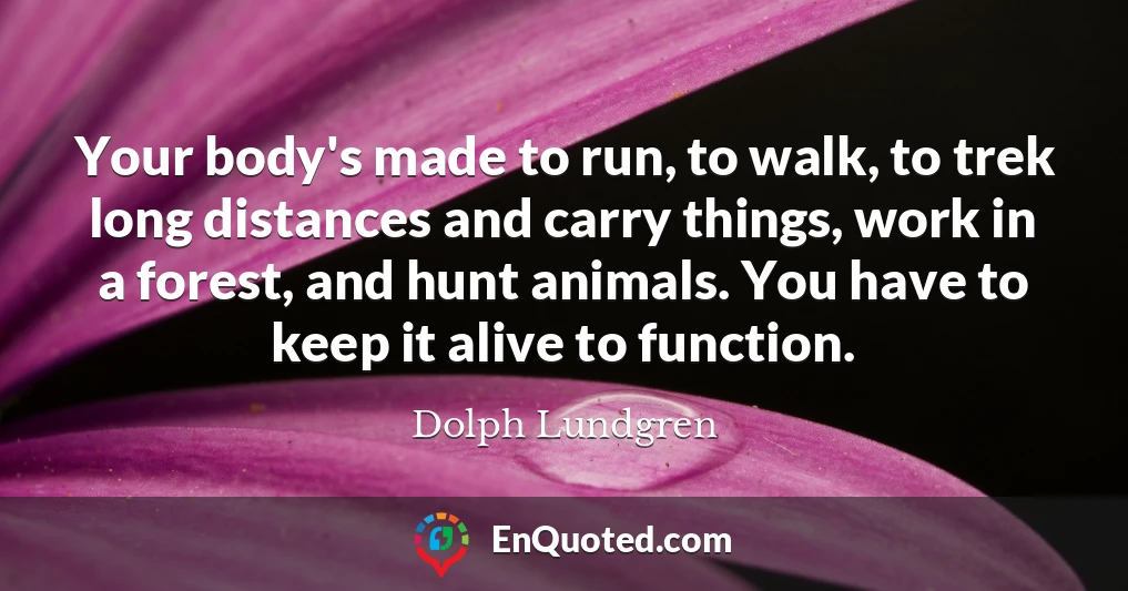 Your body's made to run, to walk, to trek long distances and carry things, work in a forest, and hunt animals. You have to keep it alive to function.