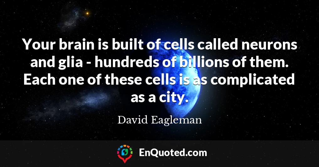 Your brain is built of cells called neurons and glia - hundreds of billions of them. Each one of these cells is as complicated as a city.