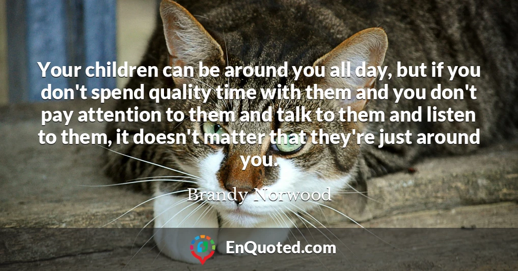 Your children can be around you all day, but if you don't spend quality time with them and you don't pay attention to them and talk to them and listen to them, it doesn't matter that they're just around you.