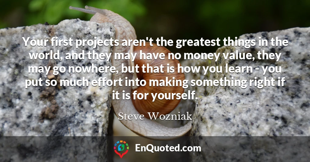 Your first projects aren't the greatest things in the world, and they may have no money value, they may go nowhere, but that is how you learn - you put so much effort into making something right if it is for yourself.