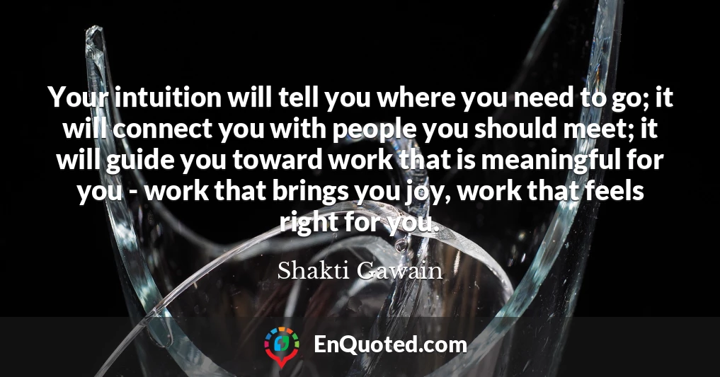 Your intuition will tell you where you need to go; it will connect you with people you should meet; it will guide you toward work that is meaningful for you - work that brings you joy, work that feels right for you.