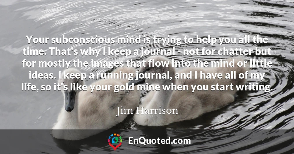 Your subconscious mind is trying to help you all the time. That's why I keep a journal - not for chatter but for mostly the images that flow into the mind or little ideas. I keep a running journal, and I have all of my life, so it's like your gold mine when you start writing.