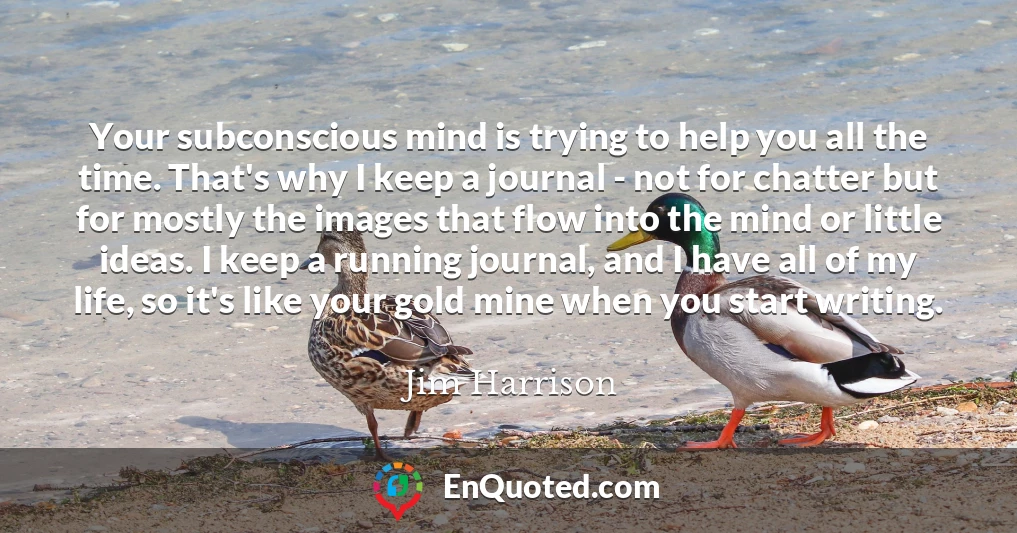 Your subconscious mind is trying to help you all the time. That's why I keep a journal - not for chatter but for mostly the images that flow into the mind or little ideas. I keep a running journal, and I have all of my life, so it's like your gold mine when you start writing.